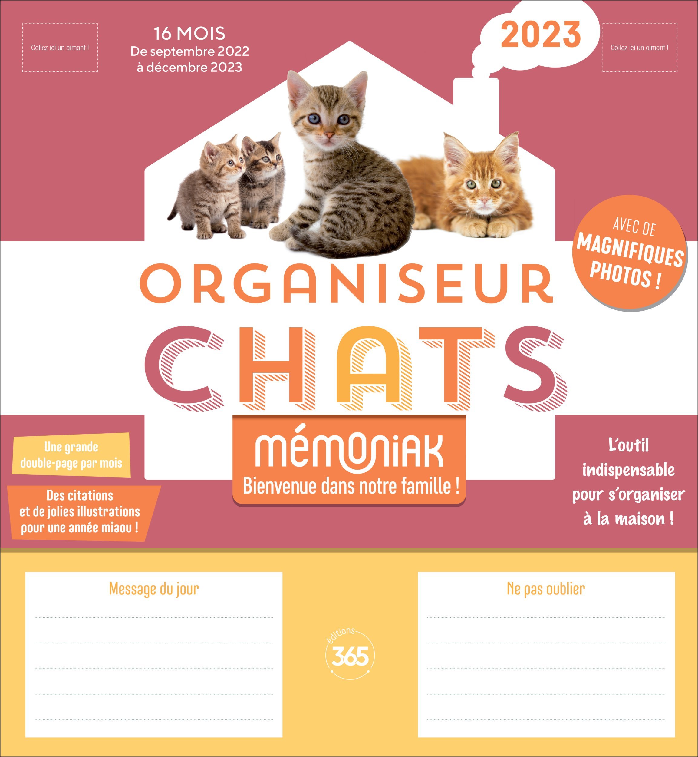 Organiseur familial Mémoniak spécial Chats, calendrier mensuel (sept. 2022- déc. 2023)