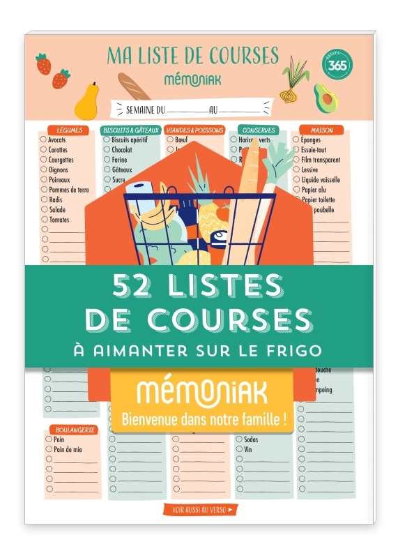 52 listes de courses Mémoniak - bloc aimanté à compléter