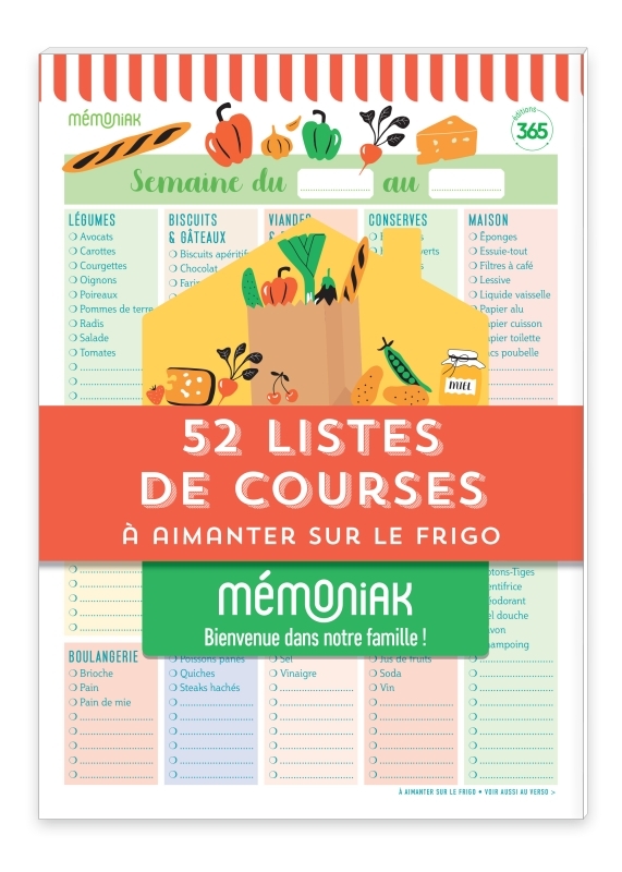 52 listes de courses Mémoniak - bloc aimanté à compléter