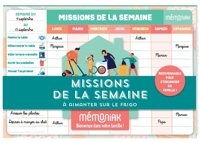Missions de la semaine Mémoniak - bloc aimanté à compléter