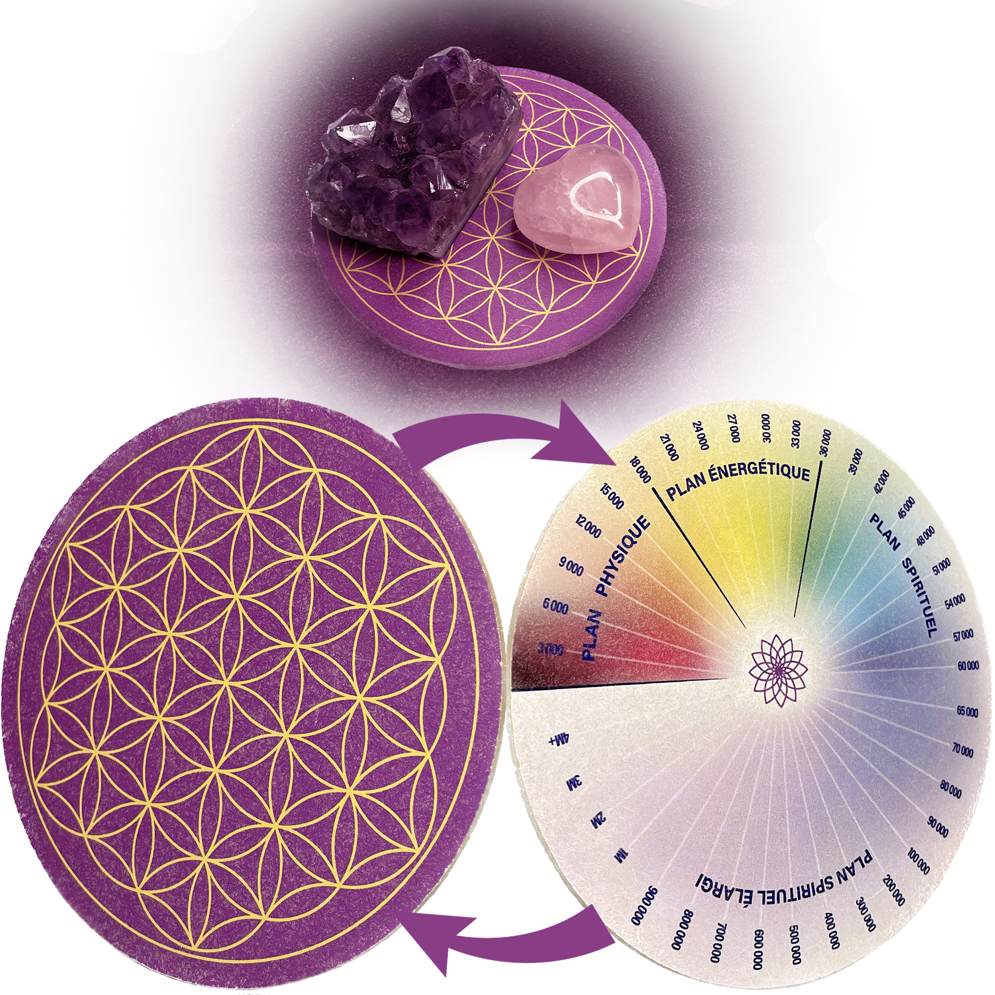 Fleur de Vie en Bois pour Recharger Les Pierres & Pendules Divinatoires + Échelle de Bovis