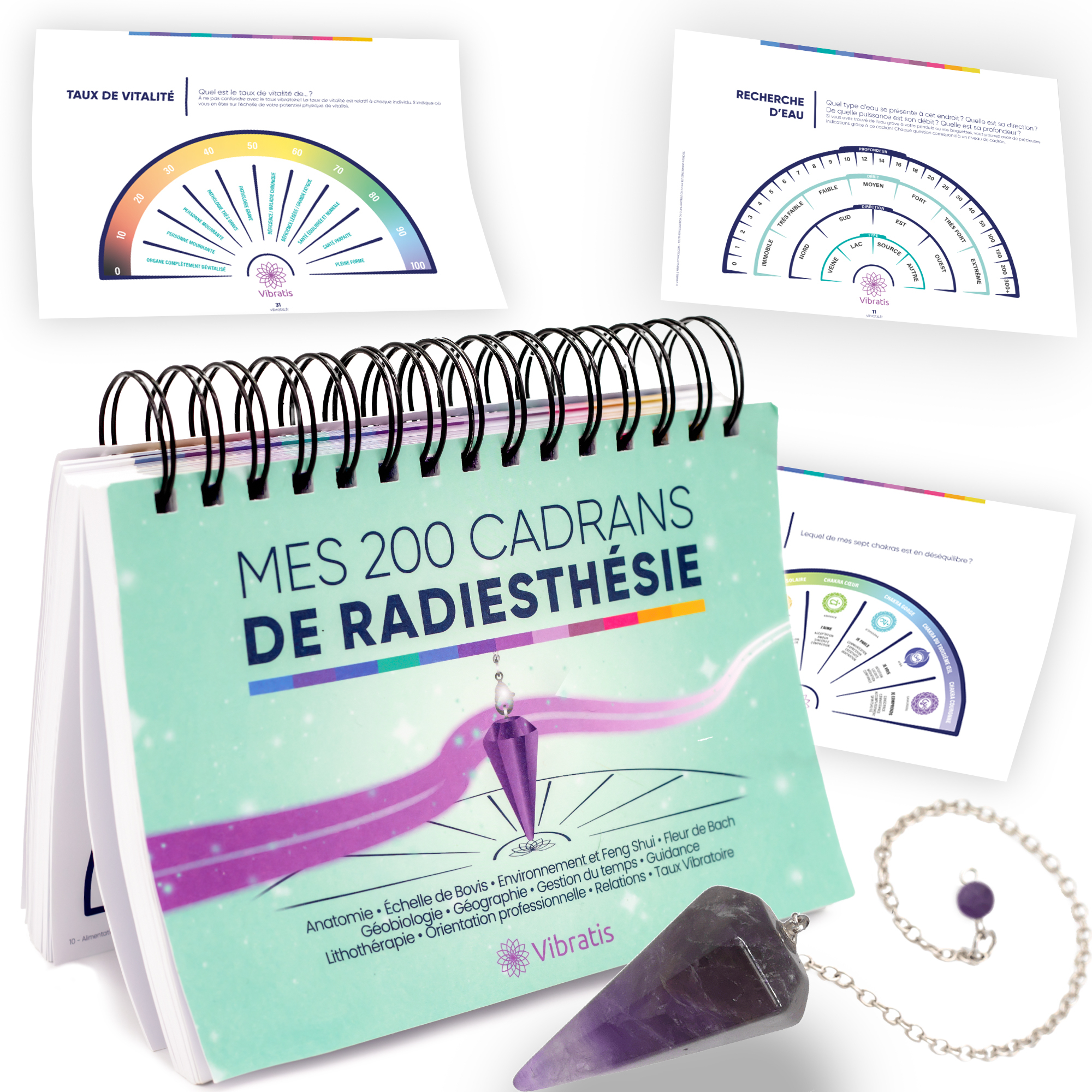 200 Planches De Radiesthésie - Livre De Cadrans Pour Pendule Divinatoire + Pendule Divinatoire