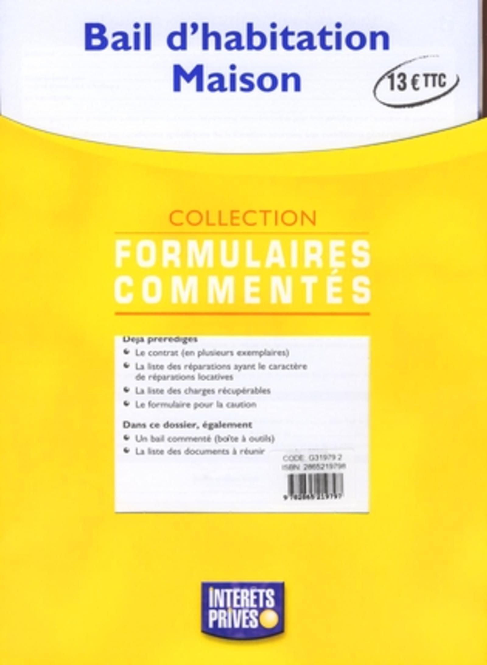 BAIL D'HABITATION MAISON. (POCHETTE)