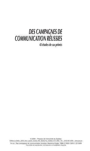 CAMPAGNES DE COMMUNICATION REUSSIES. 43 ETUDES DE CAS PR