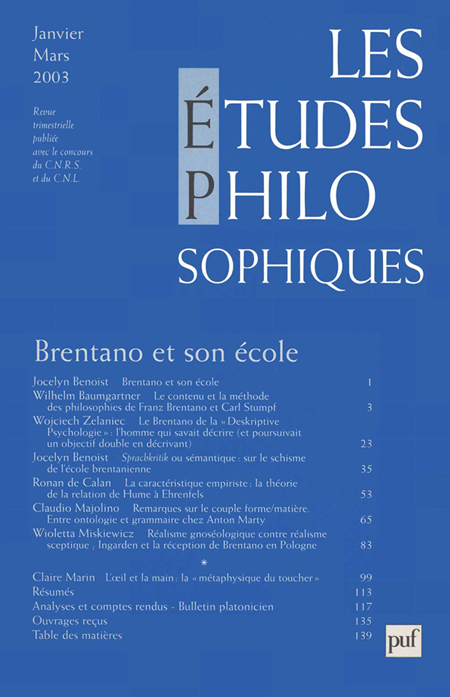 études philosophiques 2003, n° 1