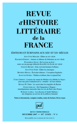 Revue d'histoire littéraire de la France 2007 - n° 4