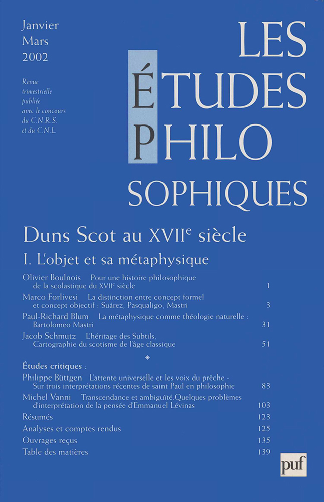 études philosophiques 2002, n° 1