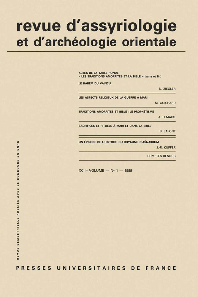 Rev. d'assyrio. et d'archéo. orient. 1999, vol. 93 (1)