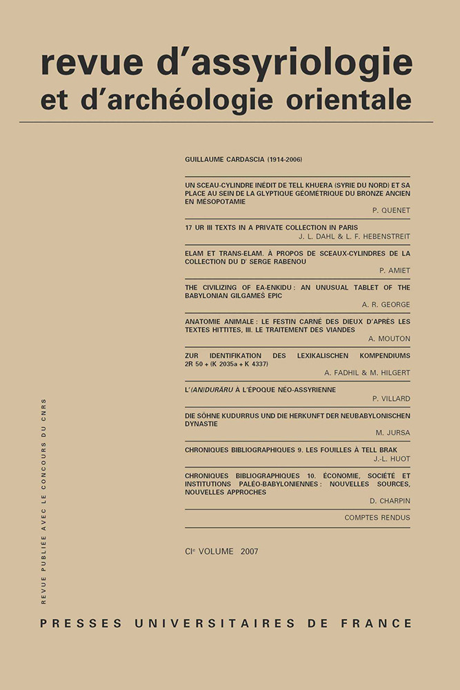 Rev. d'assyrio. et d'archéo. orient. 2007, vol. 101