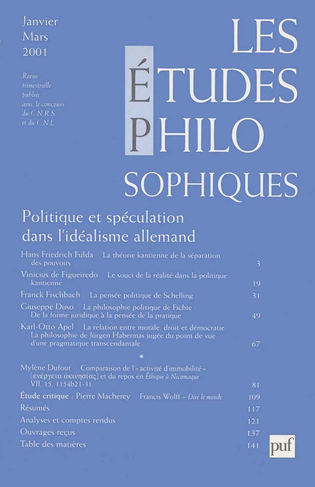 études philosophiques 2001, n° 1