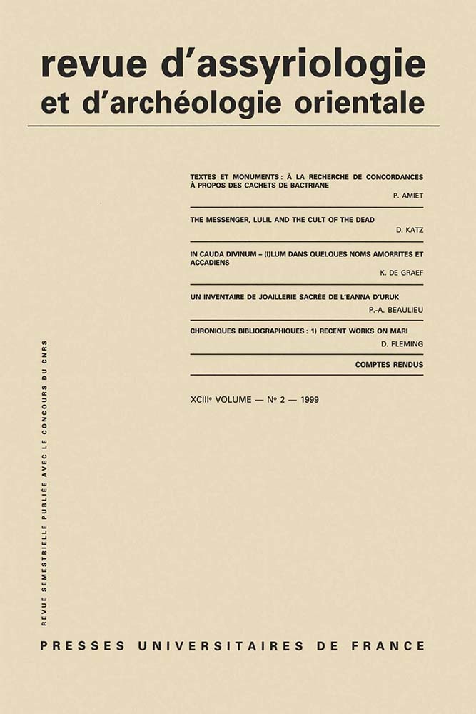 Rev. d'assyrio. et d'archéo. orient. 1999, vol. 93 (2)