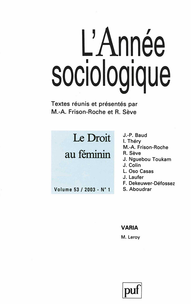 année sociologique 2003, vol. 53 (1)