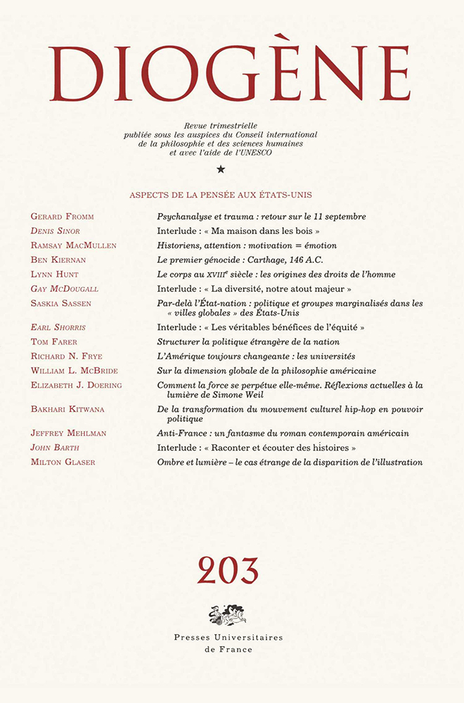 Diogène 2003, n° 203