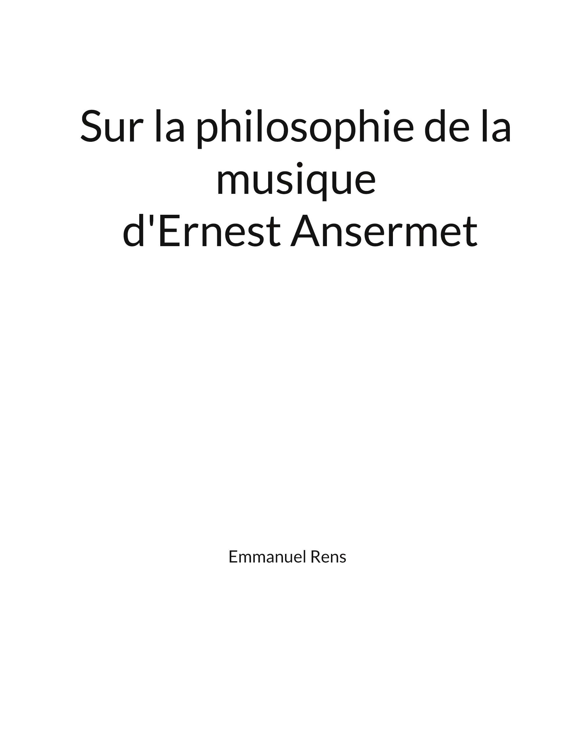 Sur la philosophie de la musique d'Ernest Ansermet