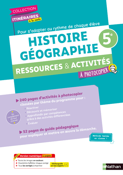 Histoire Géo 5e-Itinéraire-Fichier à photocopier -2022