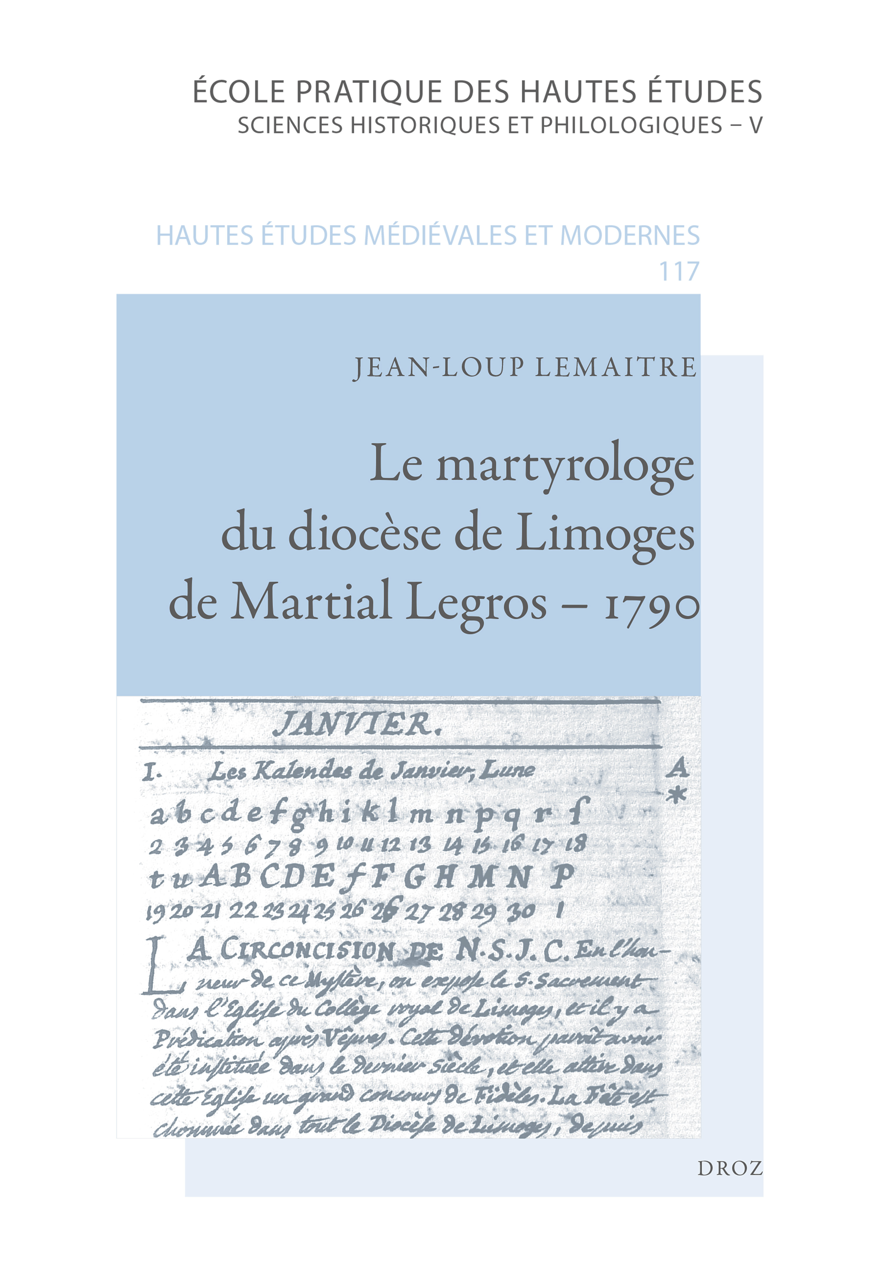 Le martyrologe du diocèse de Limoges de Martial Legros – 1790