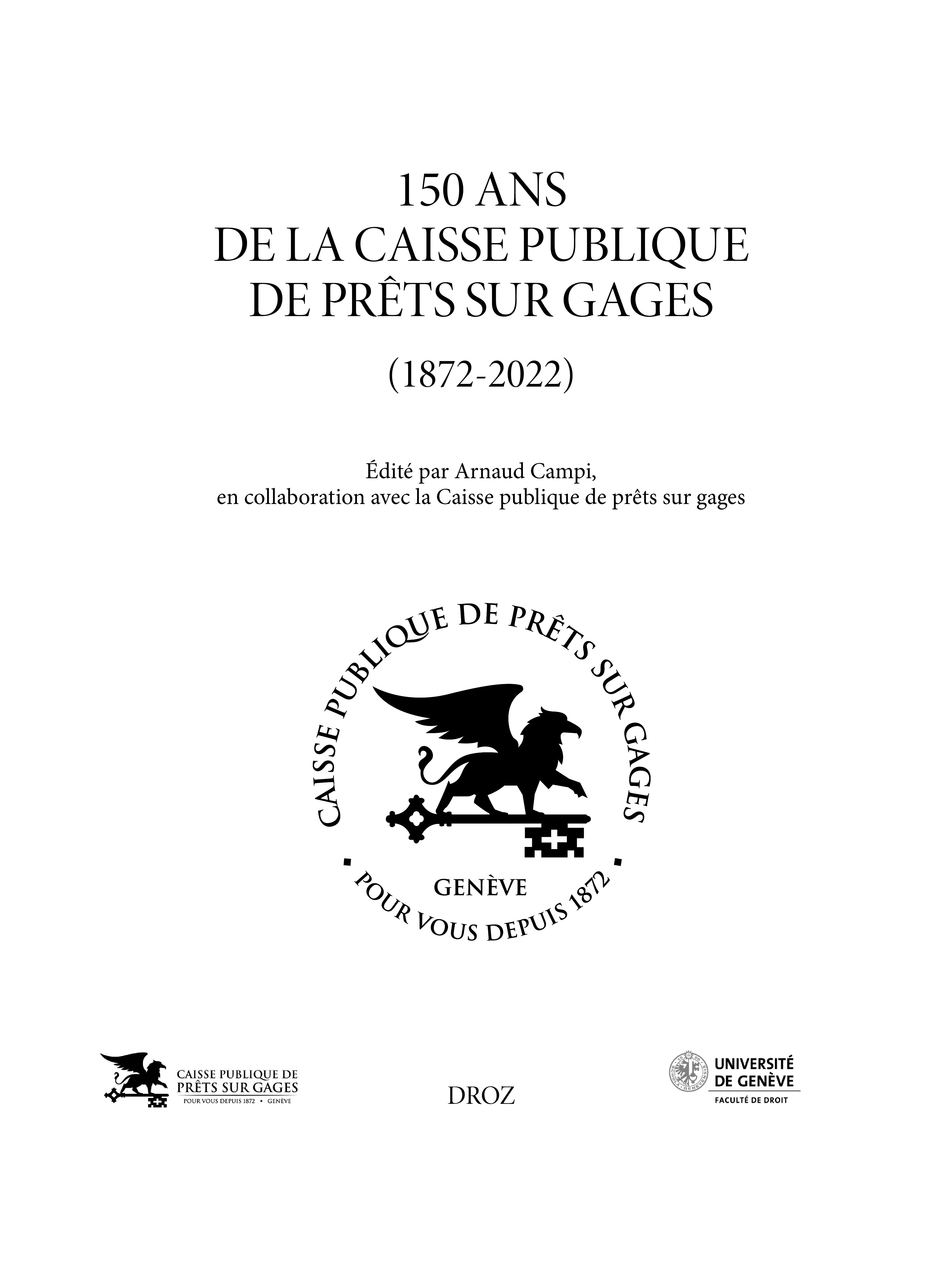 150 ans de la Caisse publique de prêts sur gages