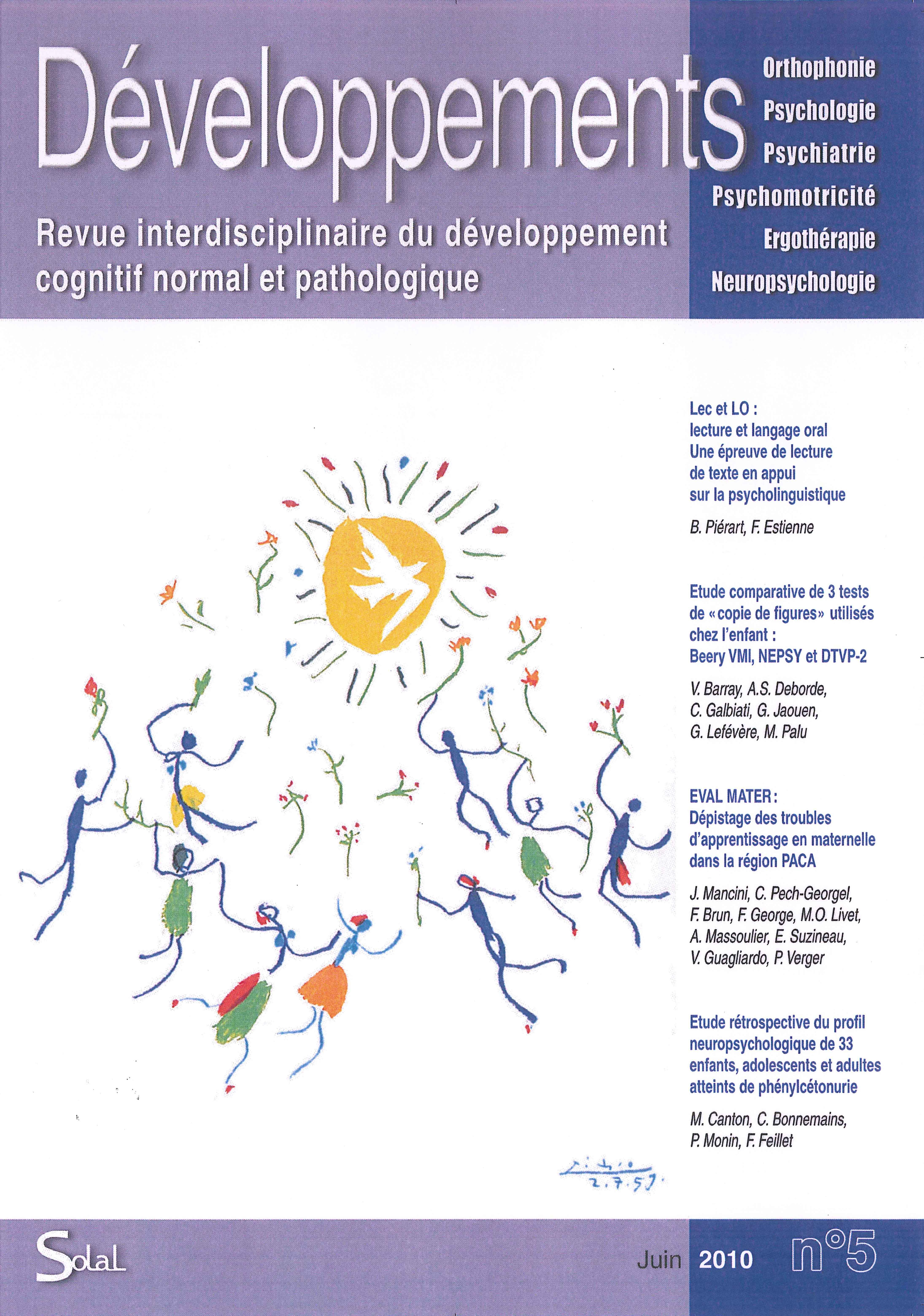 Revue interdisciplinaire du développement cognitif normal et pathologique 21010/1 - No 1