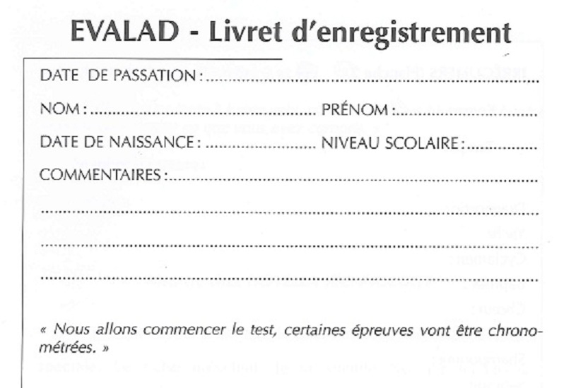 EVALAD - Livret d'enregistrement