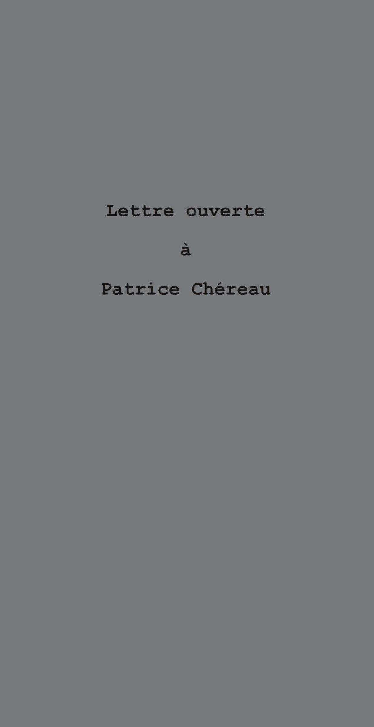 Lettre ouverte à Patrice Chéreau