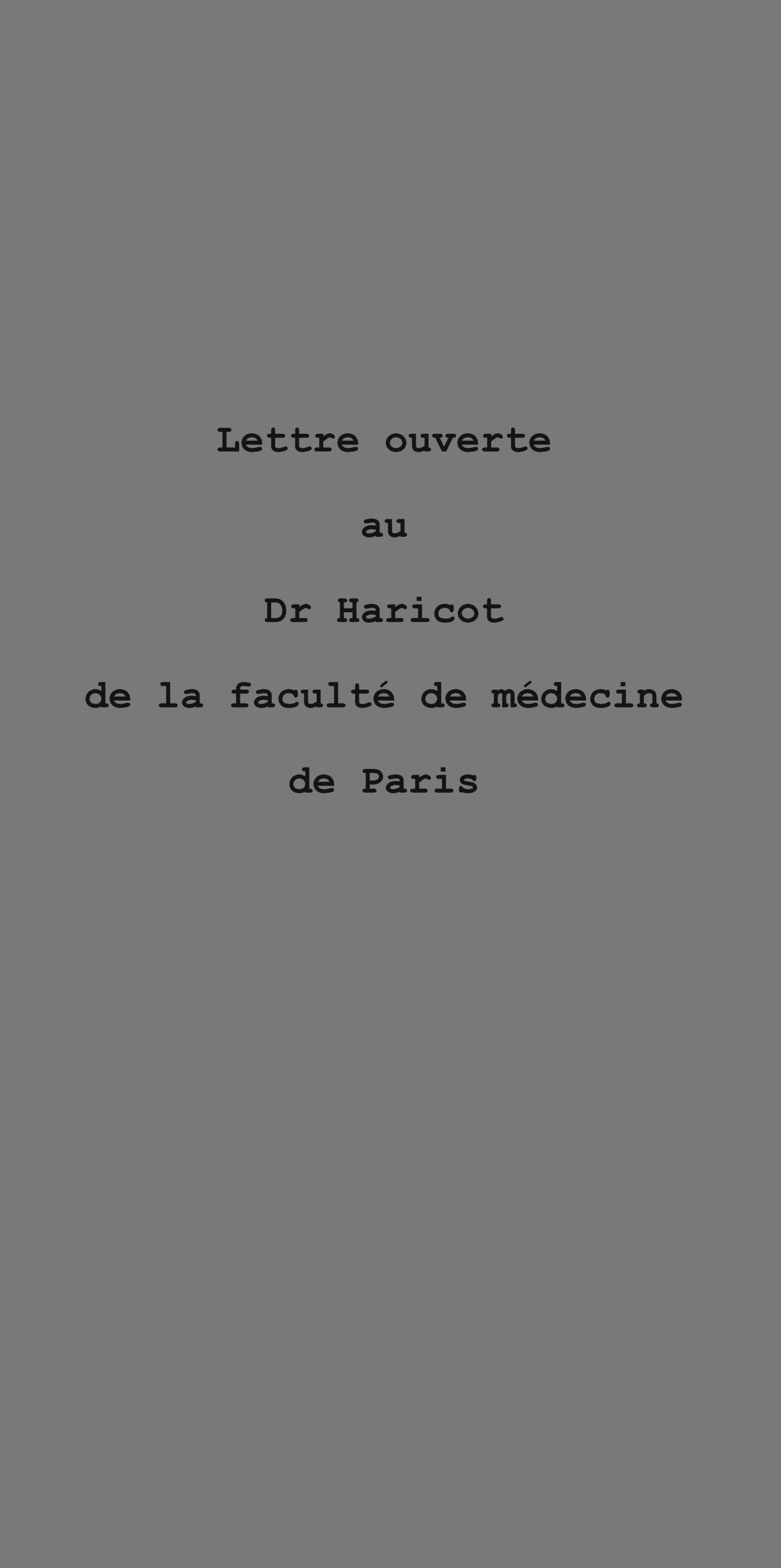 Lettre ouverte au Dr. Haricot, de la faculté de médecine de Paris