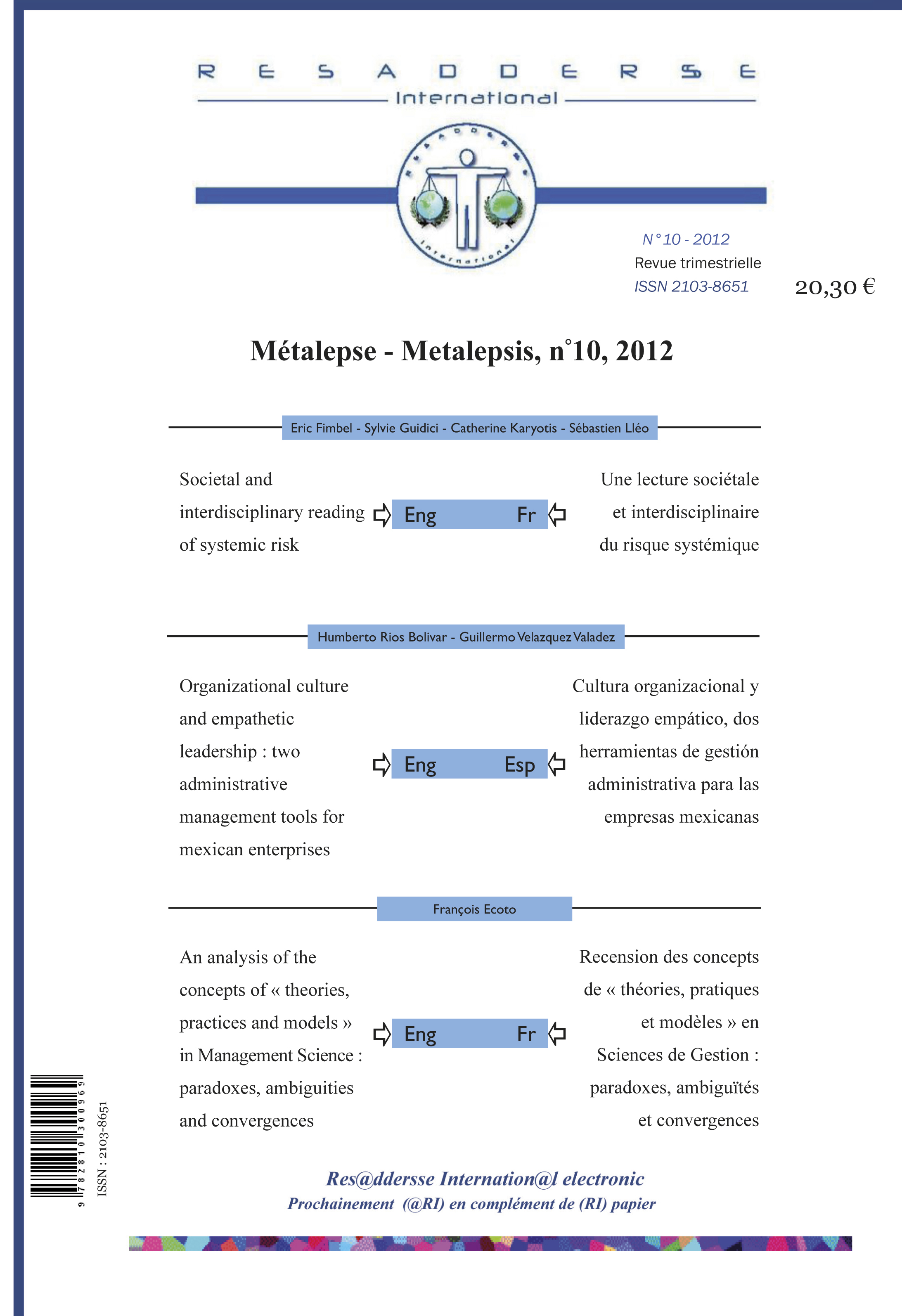 RESADDERSSE N° 10 METALEPSE-METALEPSIS