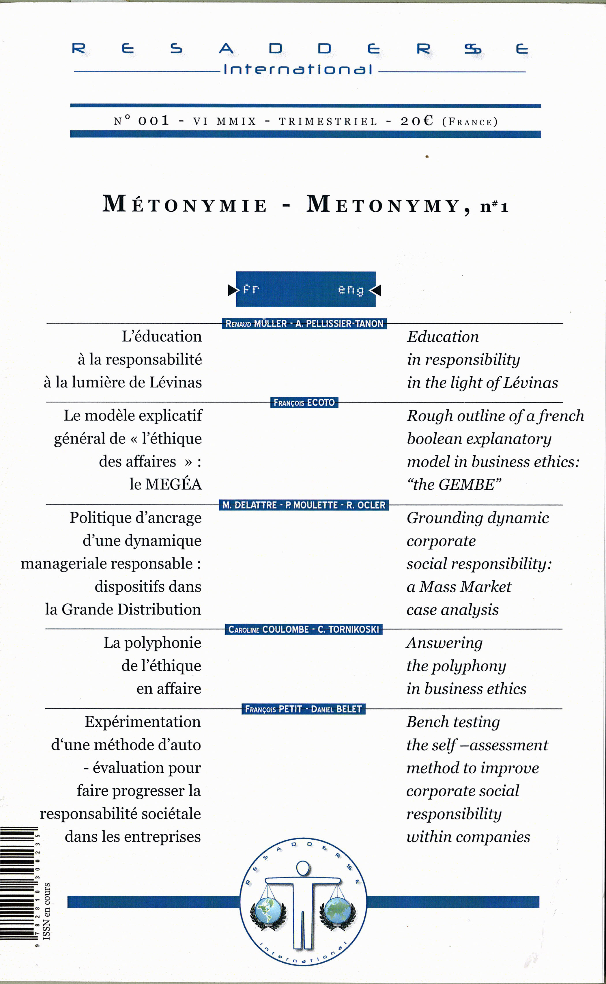 RESADDERSSE INTERNATIONAL :  METONYMIE/METONYMY N°1