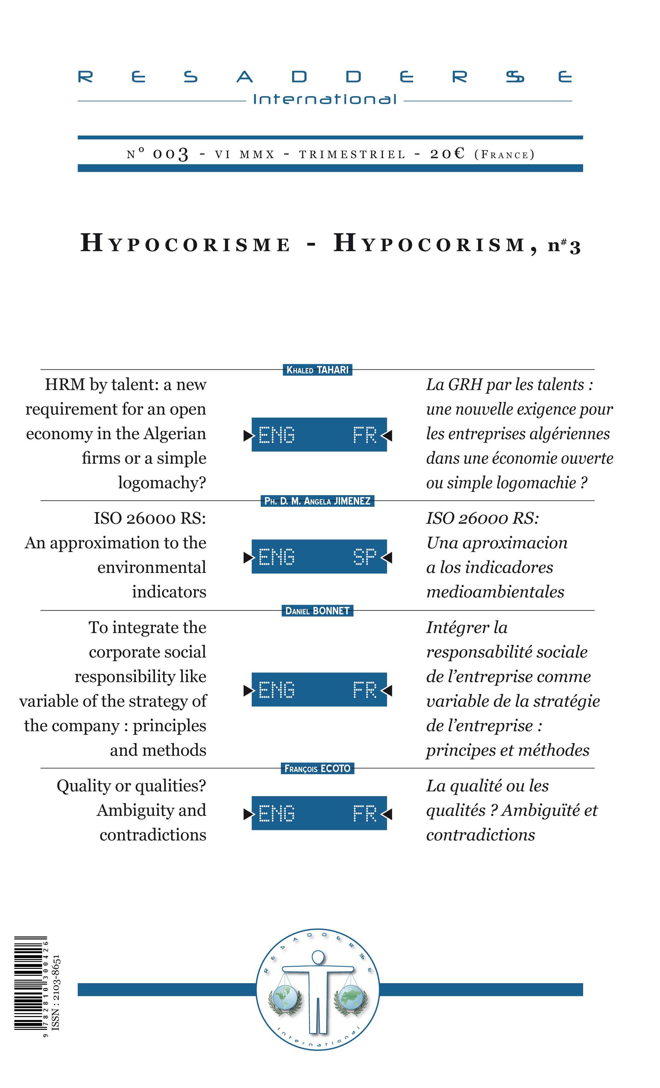 RESADDERSSE INTERNATIONAL : HYPOCORISME-HYPOCORISM N°3