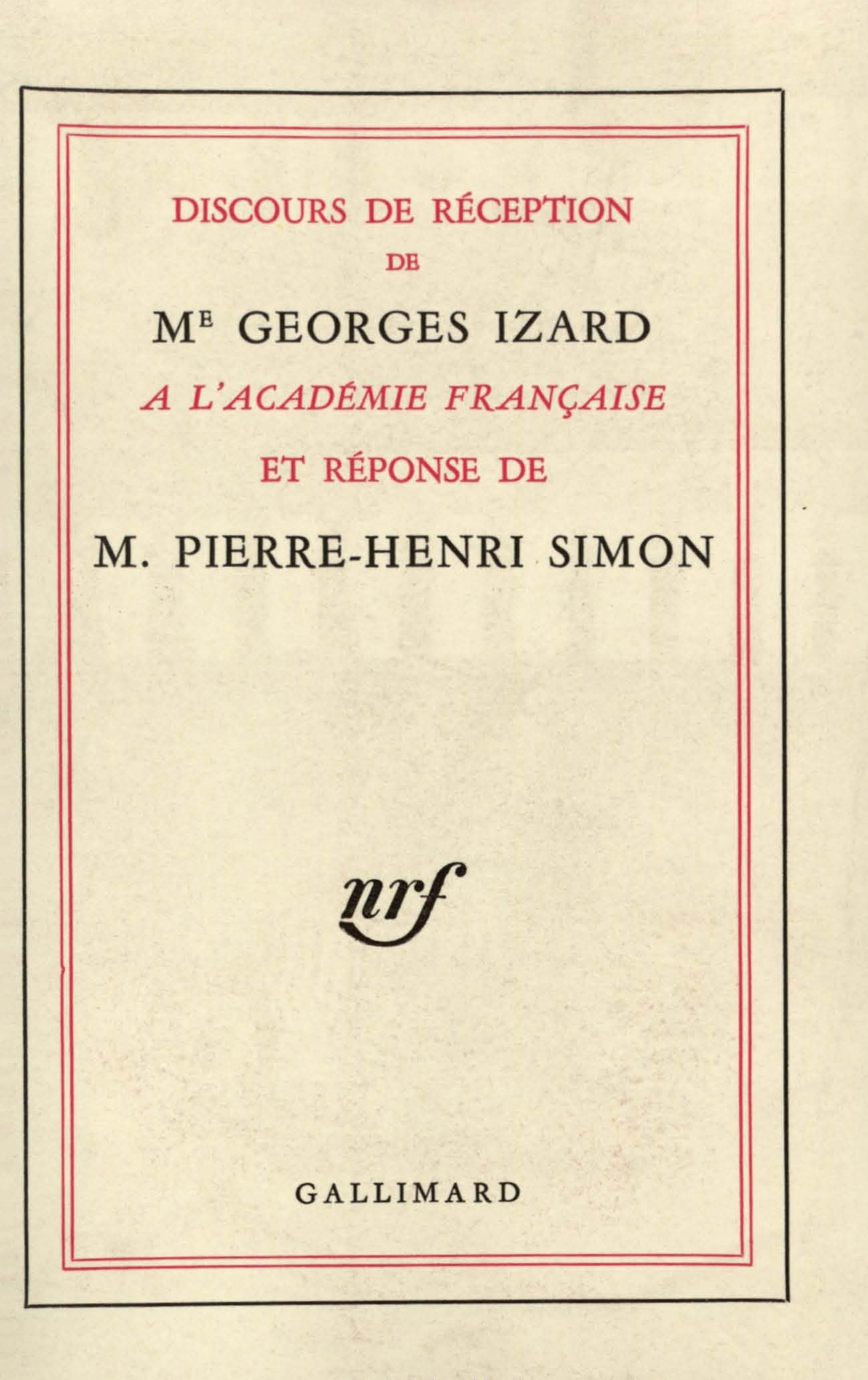 Discours de réception à l'Académie française et réponse de M. Pierre-Henri Simon