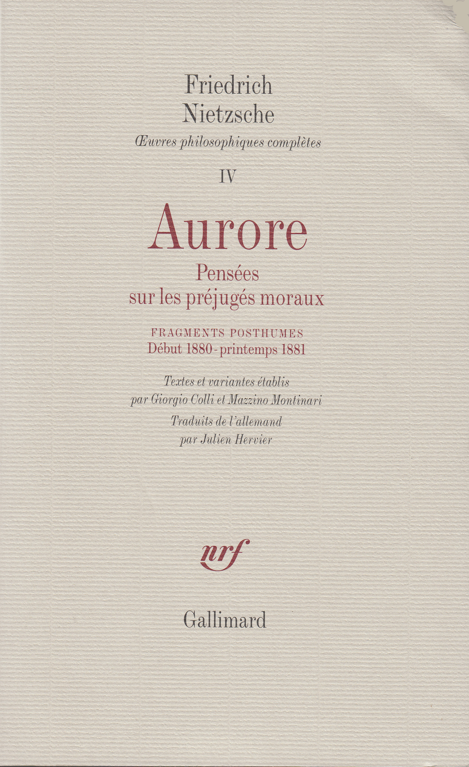 Aurore / Fragments posthumes (Début 1880 - Printemps 1881)