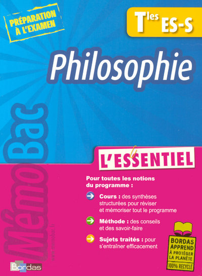 MEMOBAC L'ESSENTIEL PHILOSOPHIE TERMINALES ES S