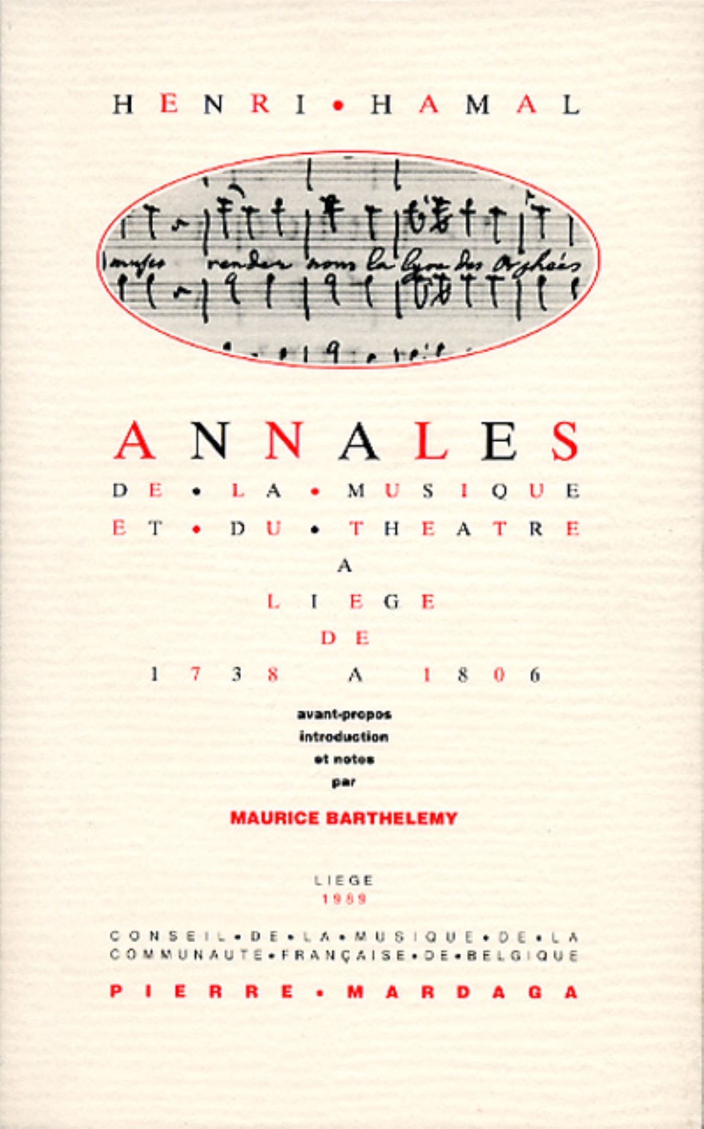 Annales de la musique et du théâtre à Liège de 1738 à 1806