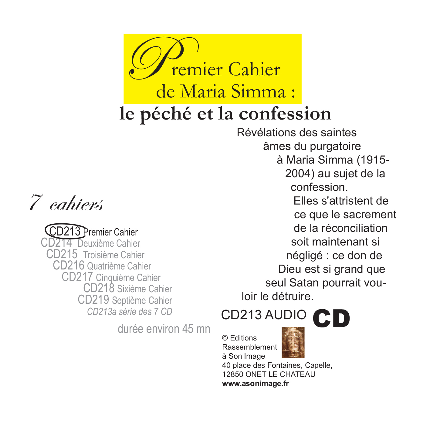 Premier cahier de Maria Simma - le péché et la confession - livre audio - CD213