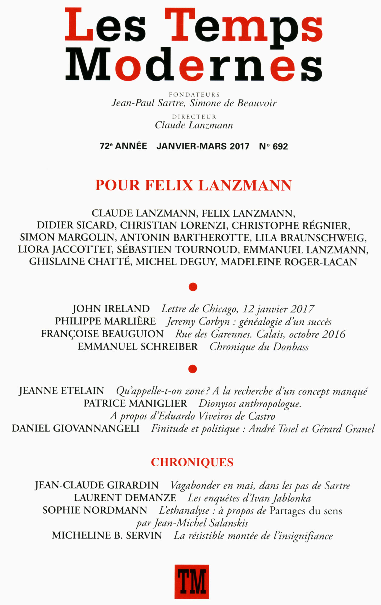 LES TEMPS MODERNES N692 POUR FELIX LANZMANN