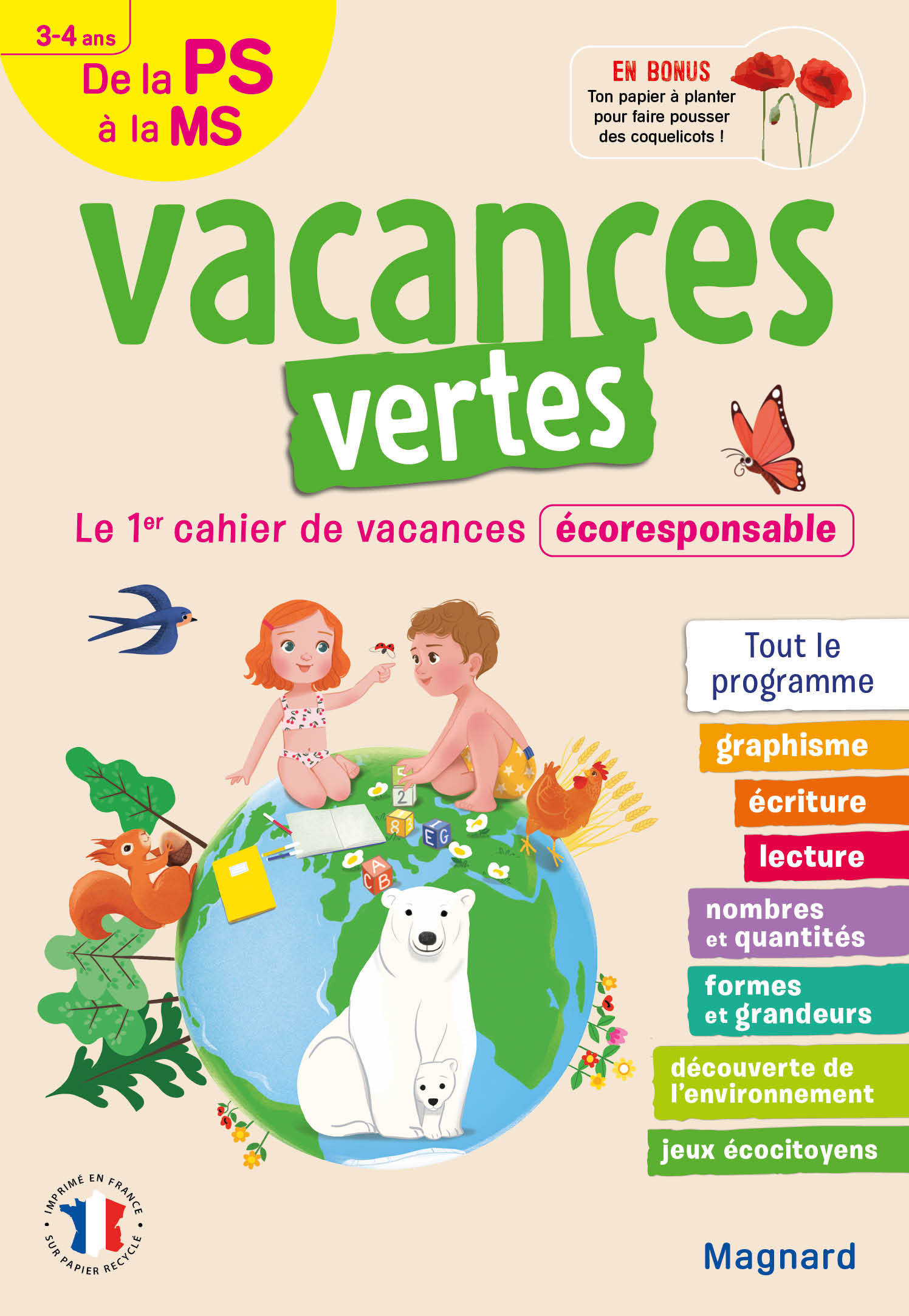 Cahier de vacances 2025, de la PS vers la MS 3-4 ans - Vacances vertes