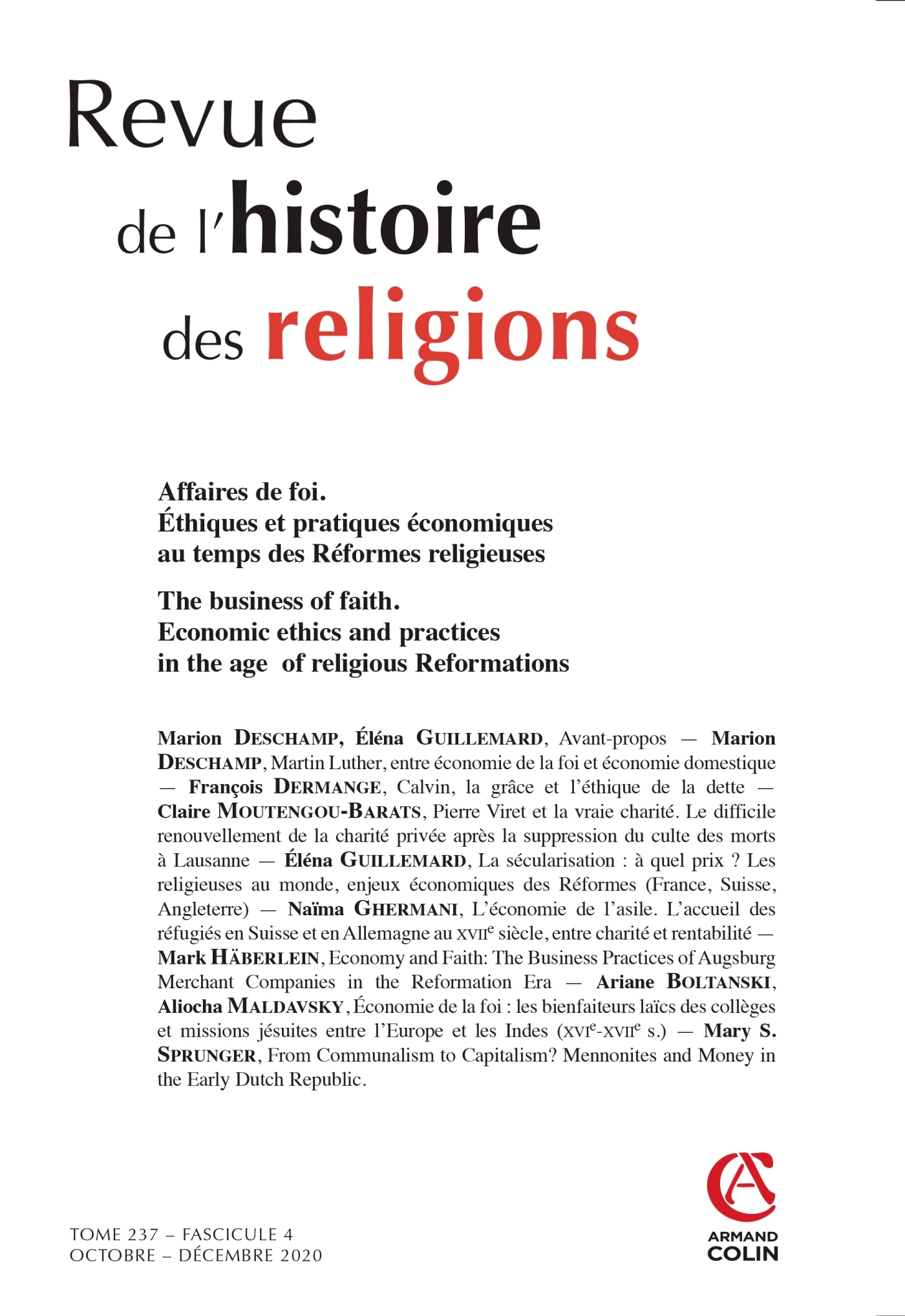 Revue de l'histoire des religions - N 4 2019