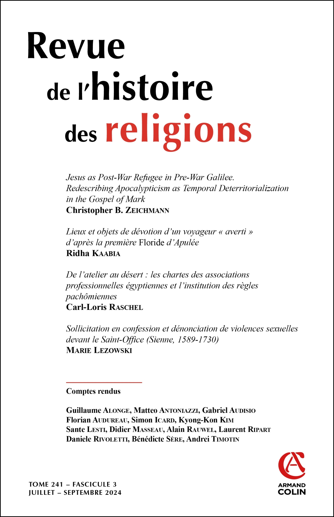 Revue de l'histoire des religions - Nº3/2024