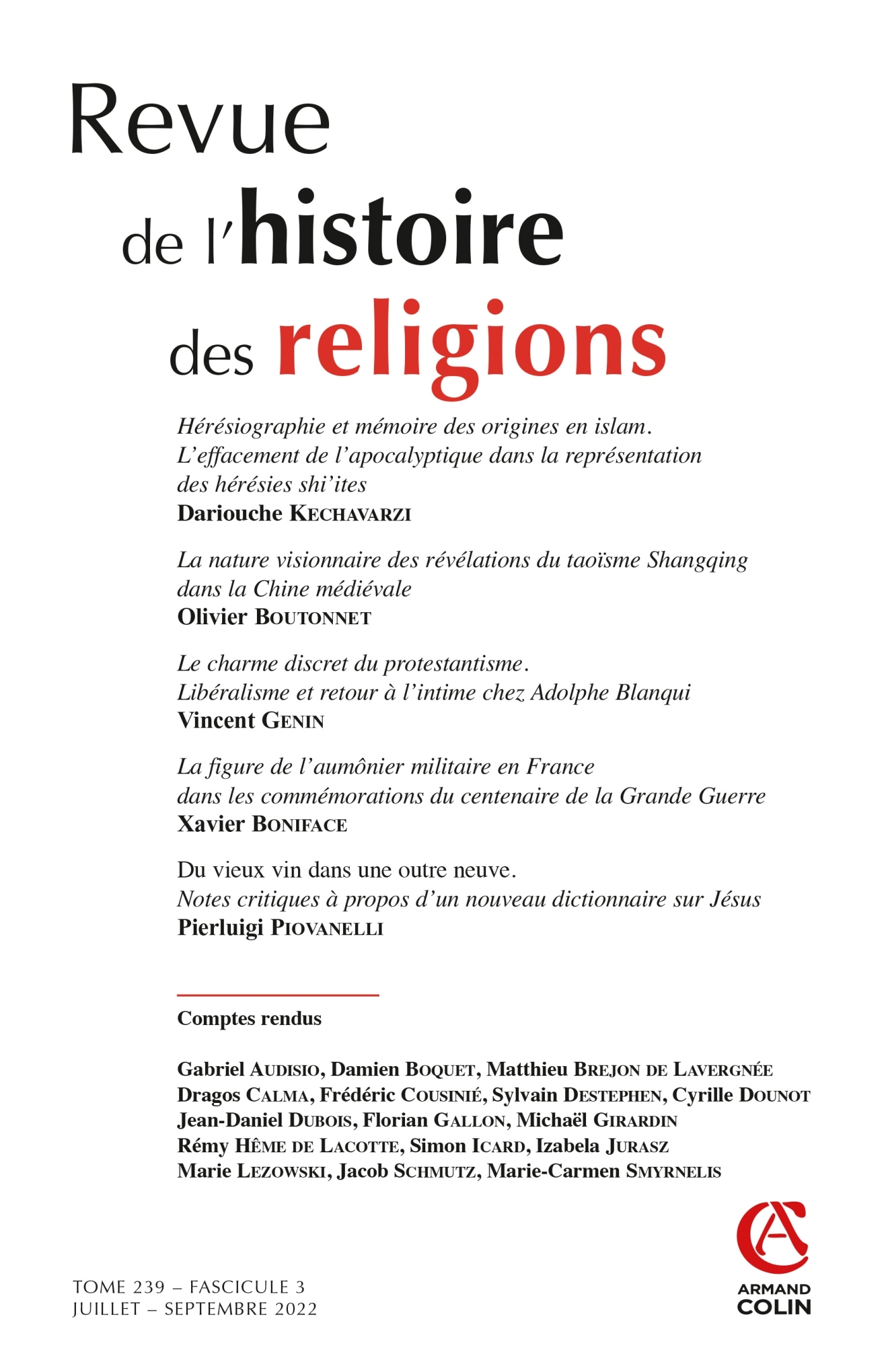 Revue de l'histoire des religions - Nº3/2022