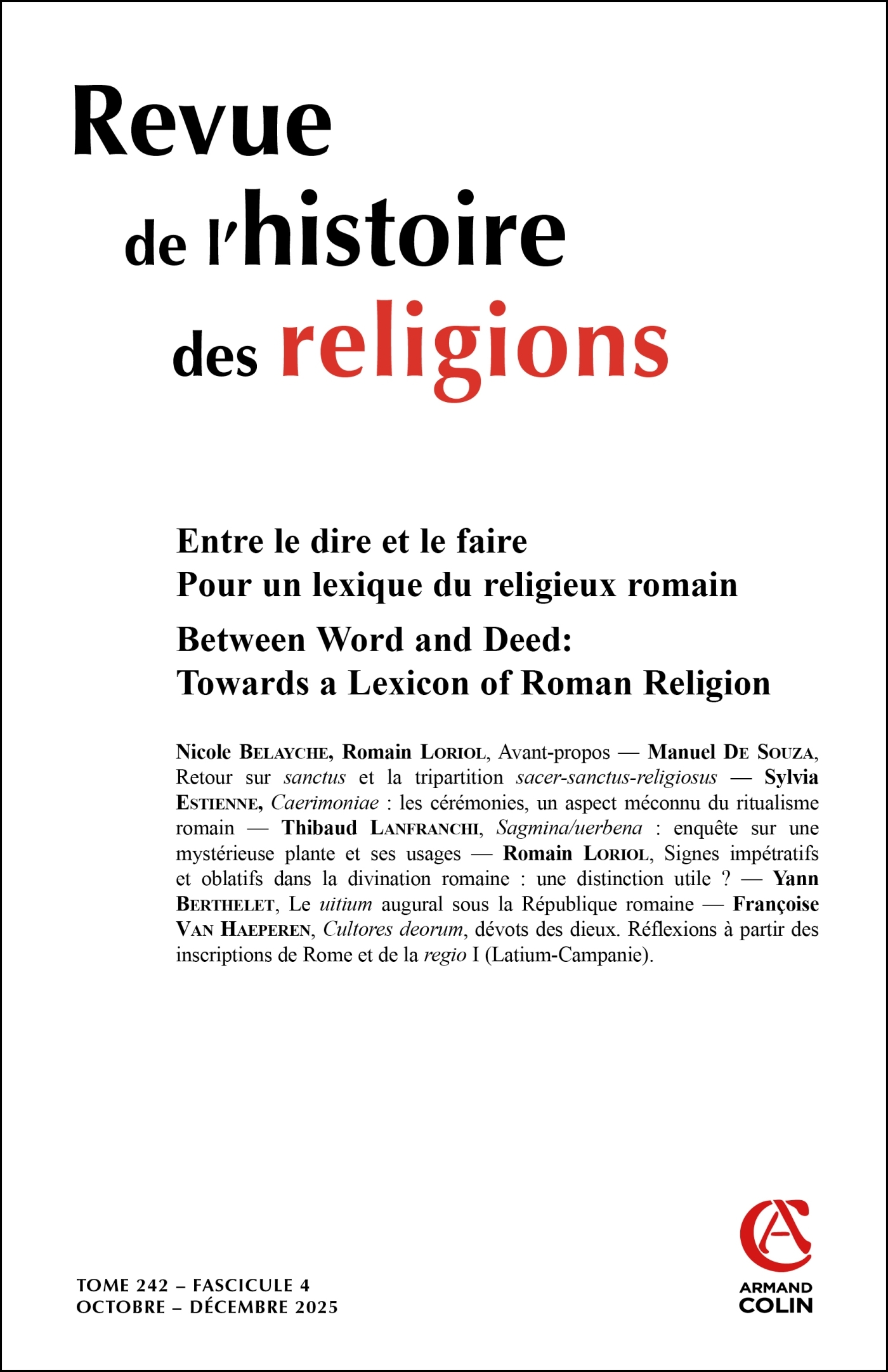 Revue de l'histoire des religions - Nº4/2025