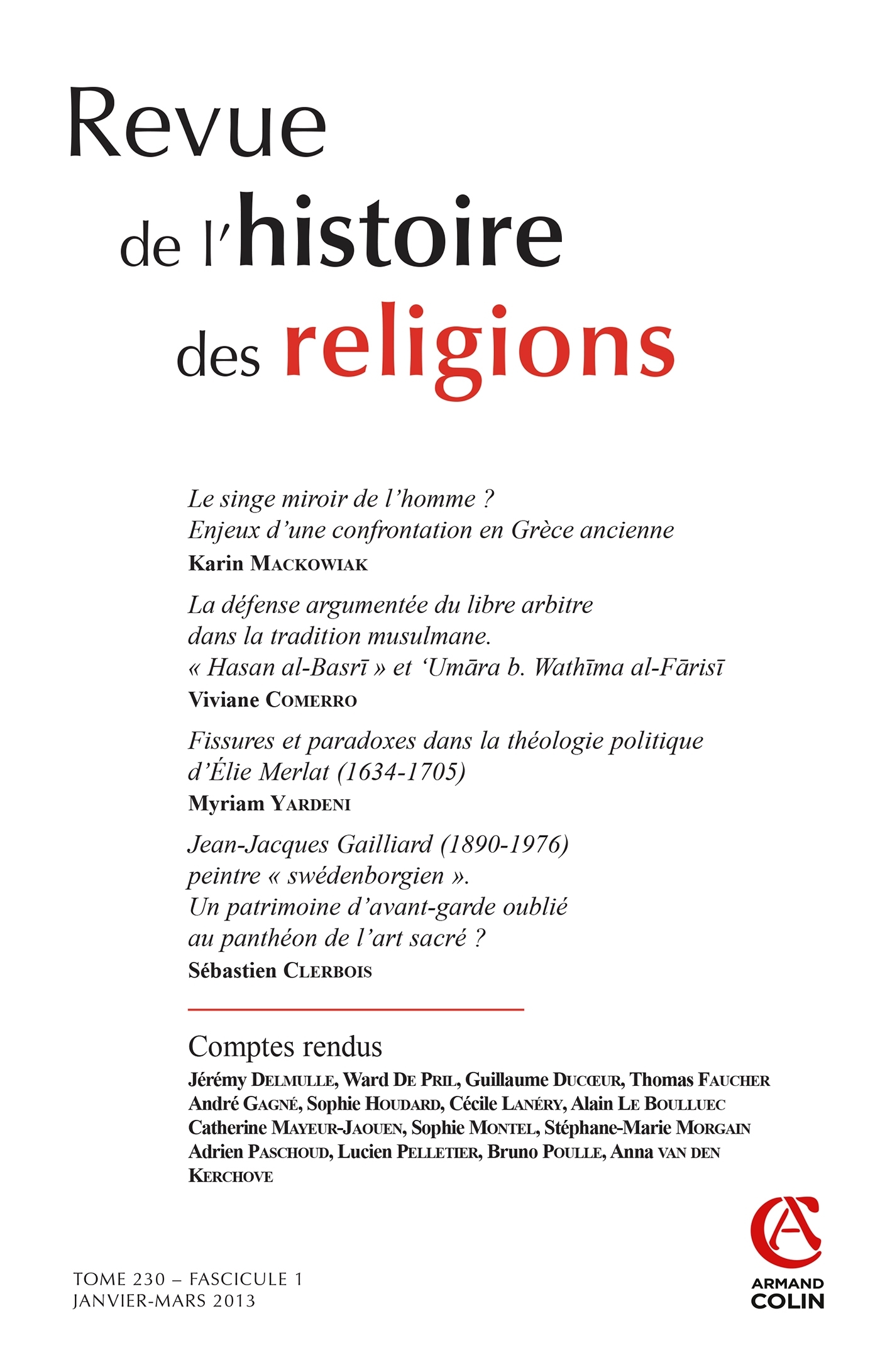 Revue de l'histoire des religions - Tome 230 (1/2013)