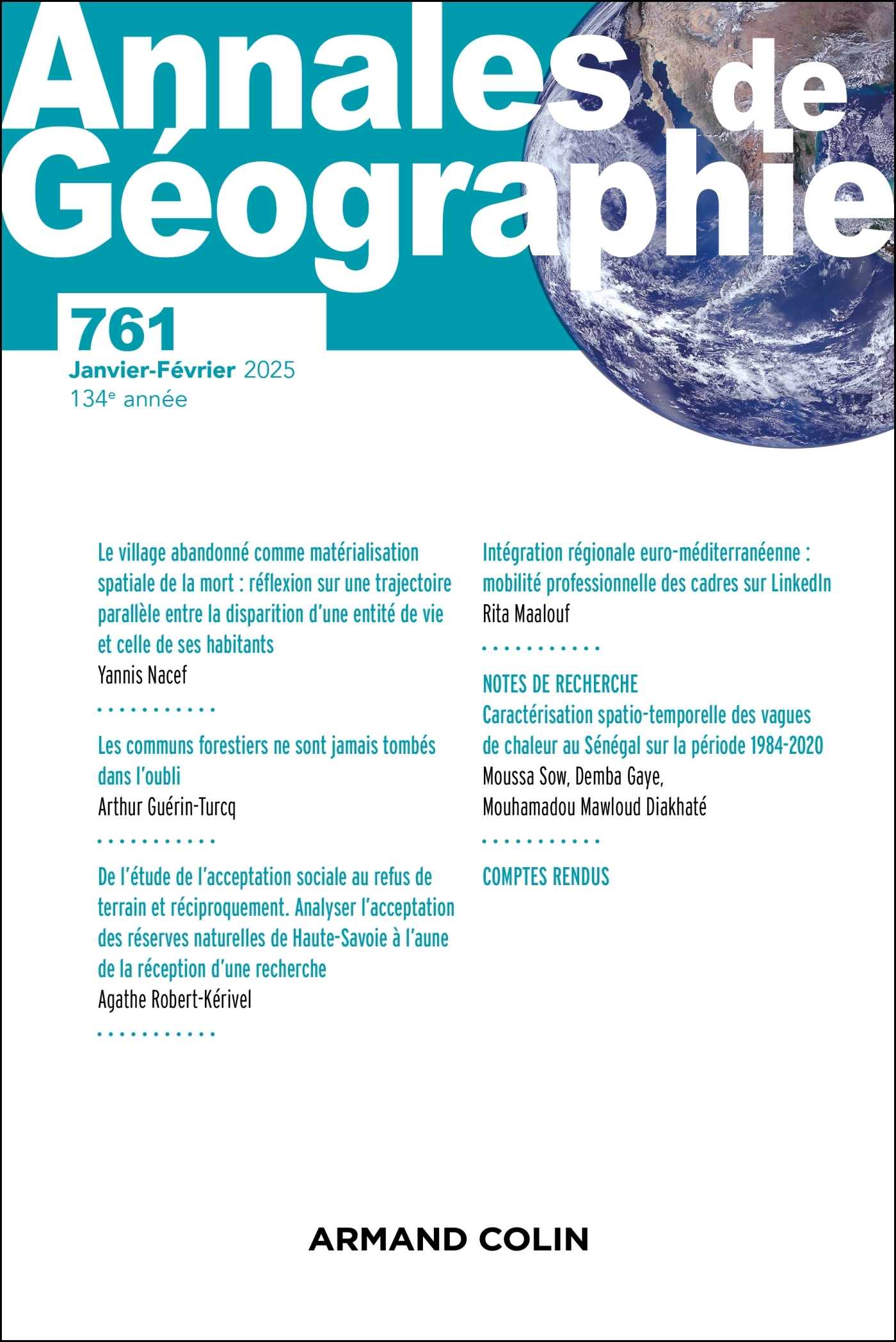 Annales de géographie - N°761 1/2025