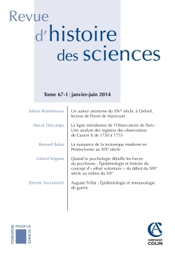 Revue d'histoire des sciences - Tome 67 (1/2014) Varia