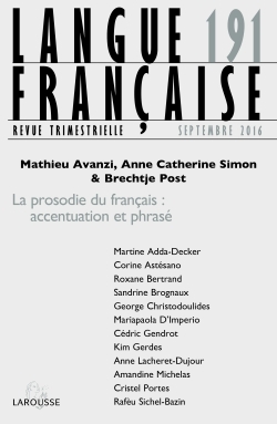 Langue française n° 191 (3/2016) La prosodie du français : accentuation et phrasé