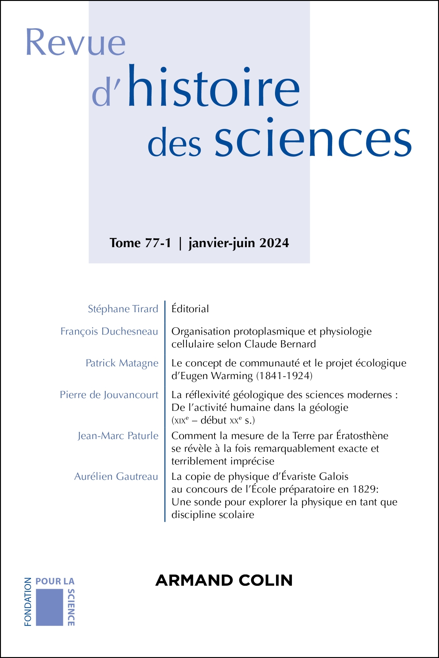 Revue d'histoire des sciences 1/2024