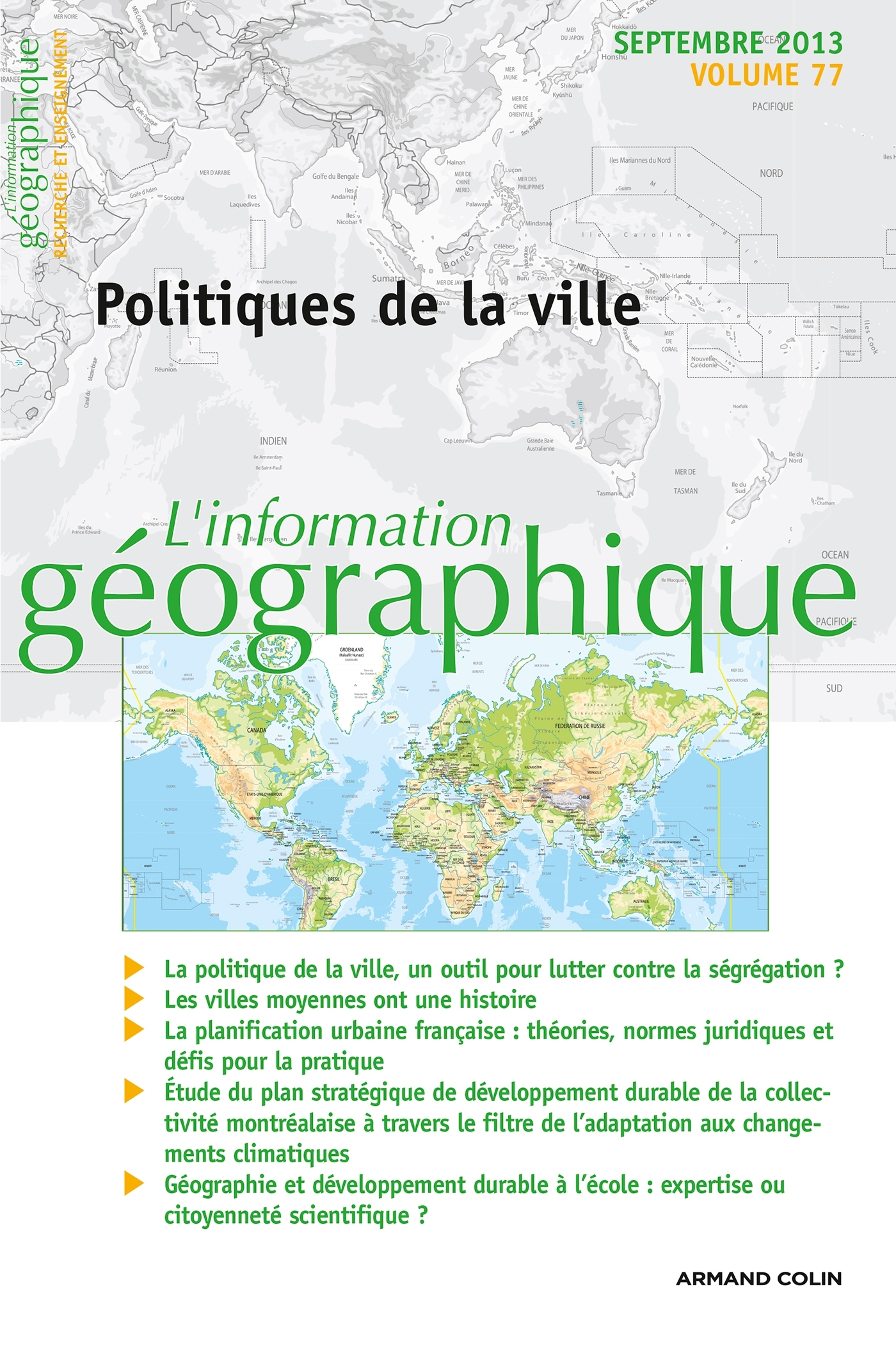 L'information géographique - Vol. 77 (3/2013) Politiques de la ville