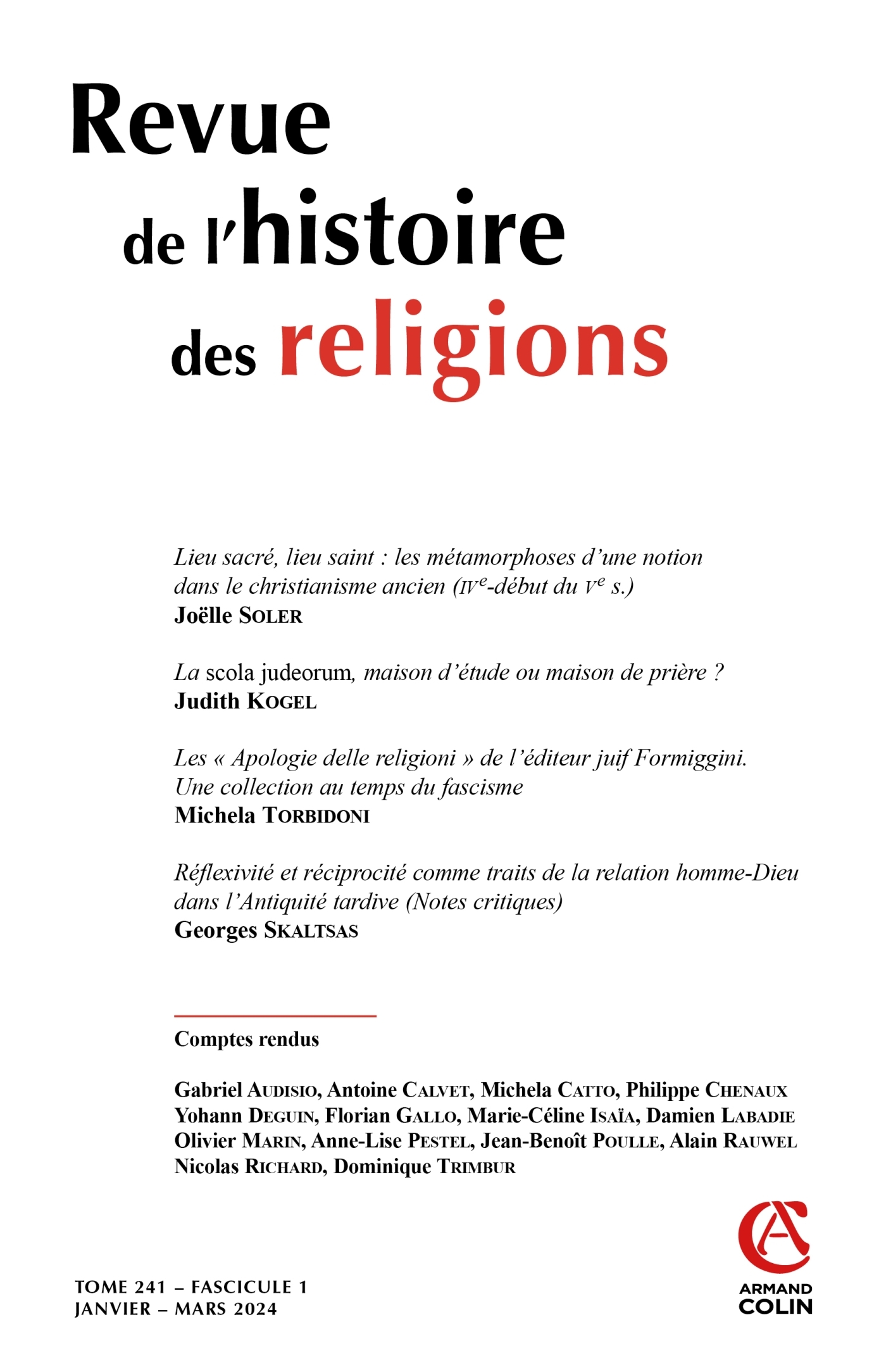 Revue de l'histoire des religions - Nº1/2024