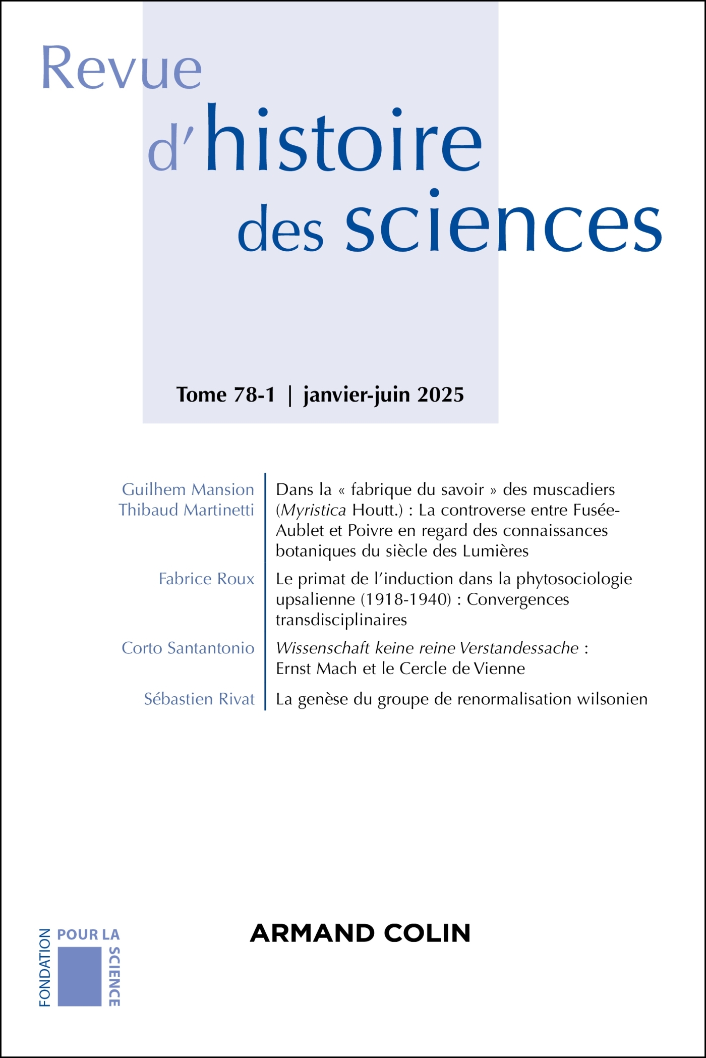 Revue d'histoire des sciences 78-1 1/2025