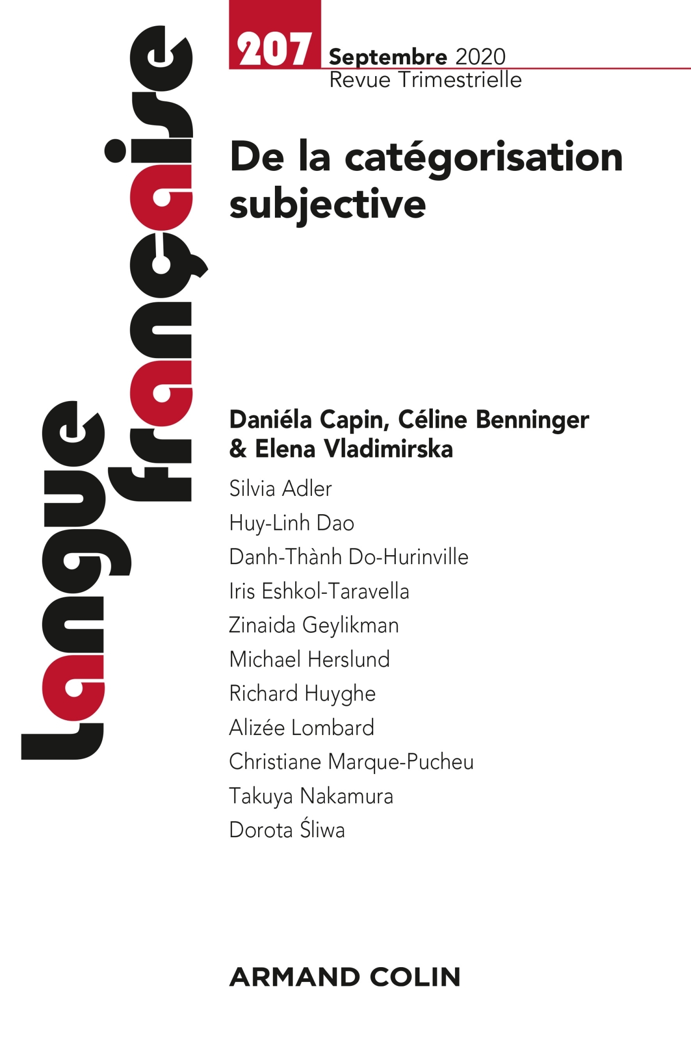 Langue française Nº207 3/2020 De la catégorisation subjective