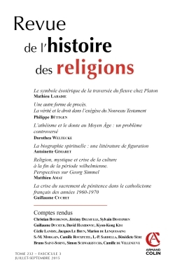 Revue de l'histoire des religions - Tome 232 (3/2015) Varia