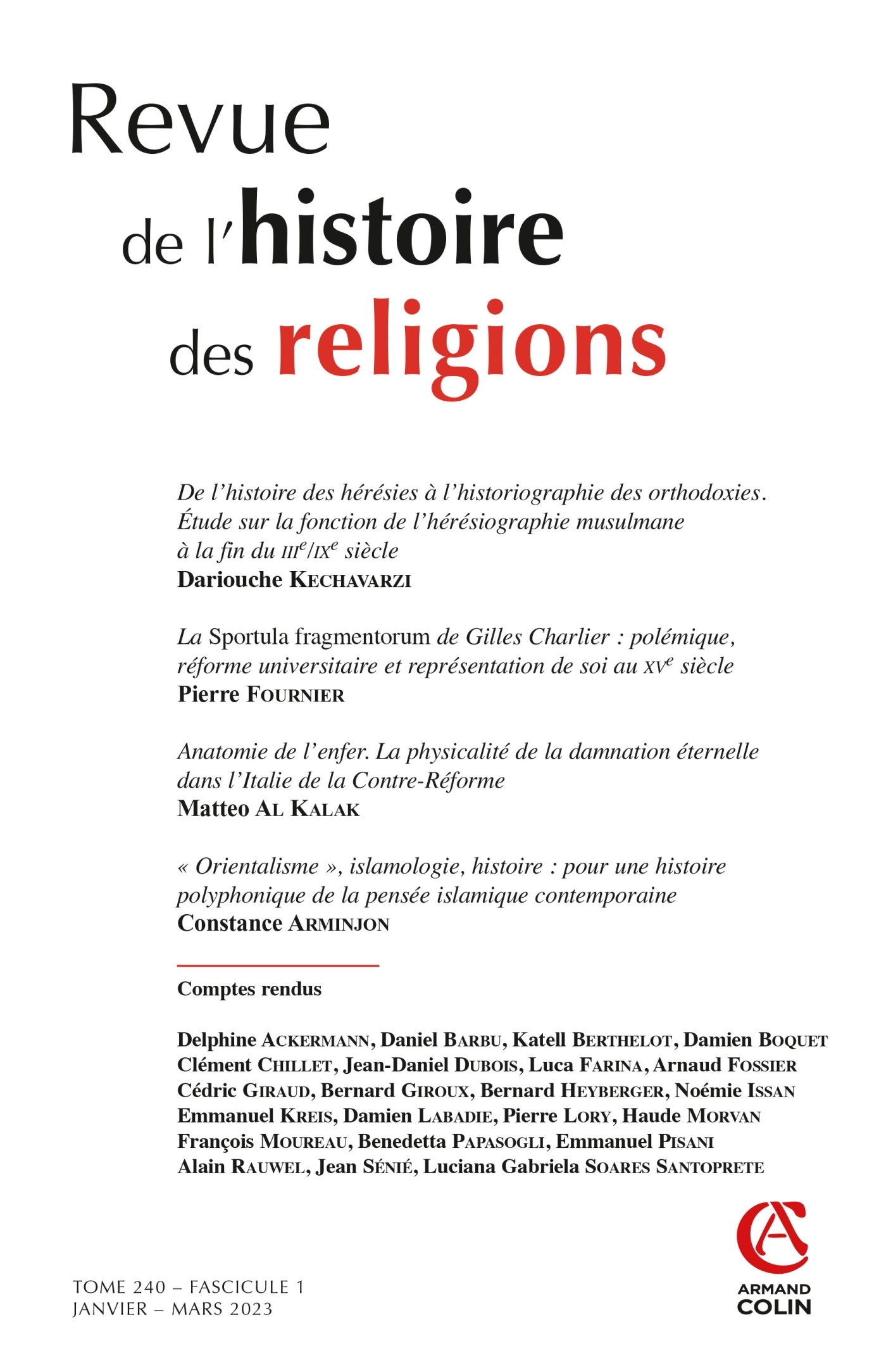Revue de l'histoire des religions - Nº1/2023